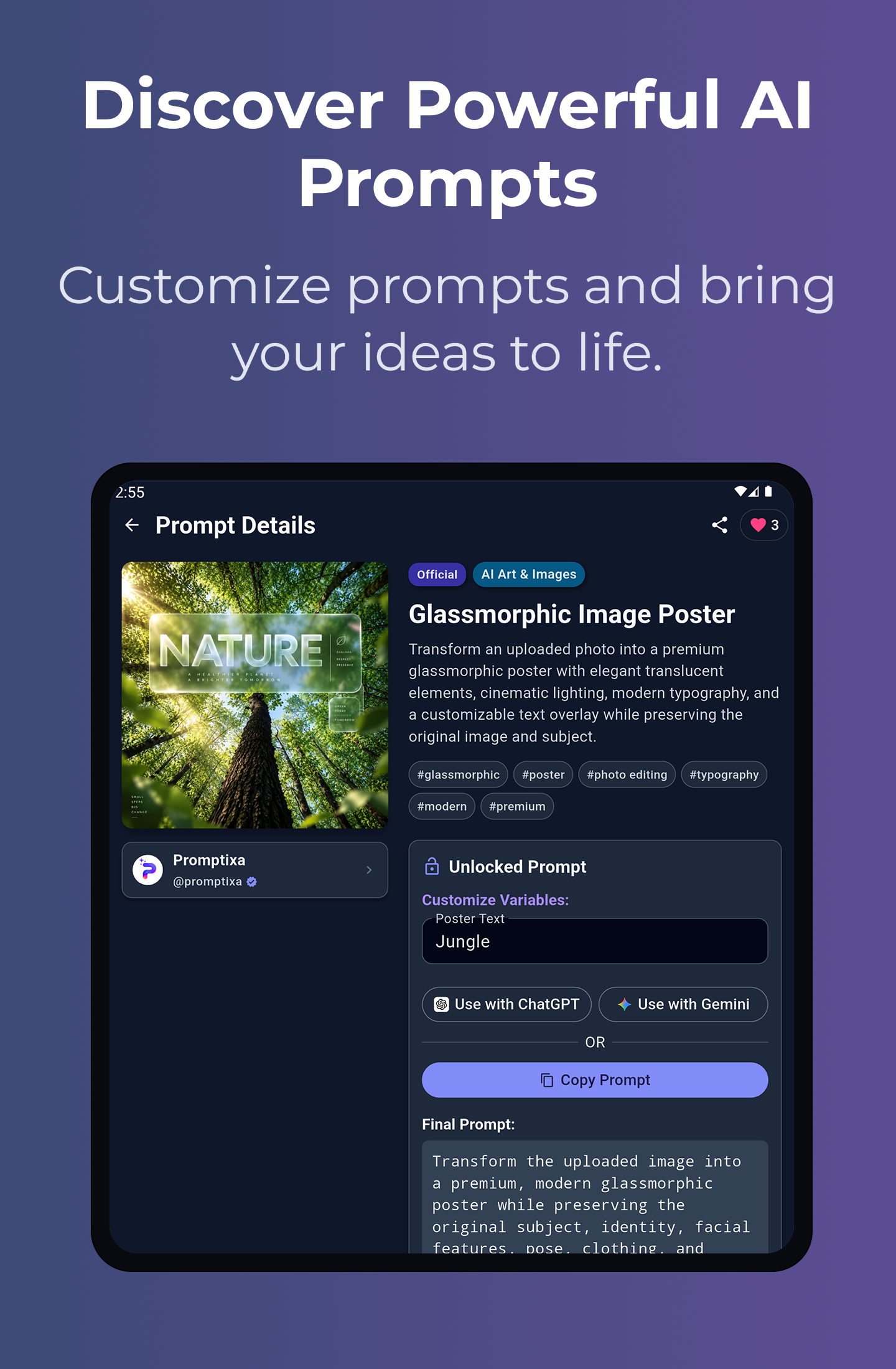Promptixa Tablet Details & Variables Screen